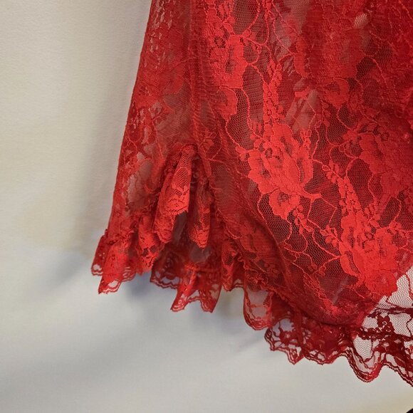 Vintage Fredericks Red Lace Sheer Open Front Robe With Ruffle Trim One Size Nylo - Picture 3 of 6